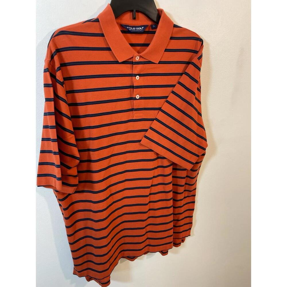 Polo Golf Ralph Lauren Mens XL Orange and  Striped Polo Shirt Excellent Conditio